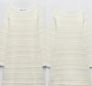 NWOT Zara White Knit Long Sleeve Knee-Length Square-Neck Dress 3433/003/250 thumbnail 6