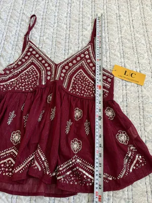 Lizette Collection XS Burgundy Beaded Sequin Babydoll Cami Boho Festival Y2K Top thumbnail 3