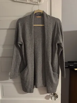 Cozy Open-Front Gray Cashmere Women's Cardigan Sweater thumbnail 1