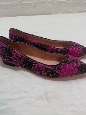 J crew Women's Pink Tweed Pointed-Toe Ballet Flats thumbnail 2