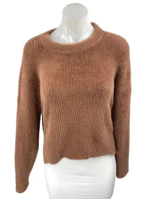 Abercrombie & Fitch Brown Long Sleeve Faux Fur Crew Neck Sweater Top Size XS thumbnail 1