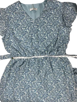 Manydress Blue Floral Midi Dress Flutter Sleeve Tie Waist Cottagecore Boho XL thumbnail 5