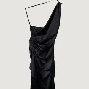 Babyboo Ariel Dress Black One Shoulder Ruched Satin Gown Size Medium NWT thumbnail 8