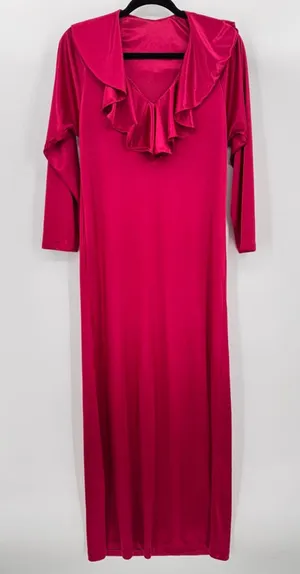 Vintage 80s Long Burgundy Satin Nightgown Ruffle ILGWU Union Made in the USA S thumbnail 1