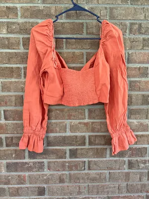Urban Outfitters Rust Orange Puff-Sleeve Crop Top thumbnail 2