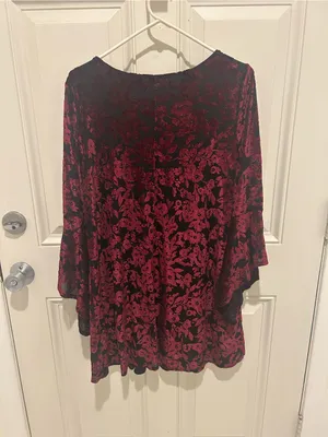 Women's Red Velvet Burnout Floral Dress thumbnail 2