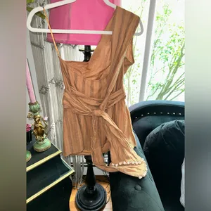 NWT Zara Asymmetric One Shoulder Wrap Halter Beaded Boho Top thumbnail 13