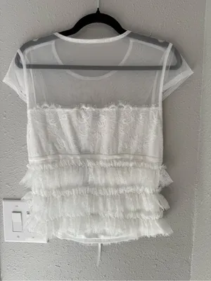 Lulu's White Sheer Lace Tiered Ruffle Peplum Top thumbnail 6