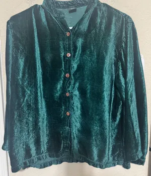 Sacred Threads Velvet Button up Top Long sleeve emerald Green sz S/M boxy shirt thumbnail 1