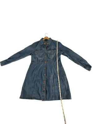 Frye Denim Shirt Dress Womens L Western Long Sleeve Button Front Mini Blue thumbnail 12