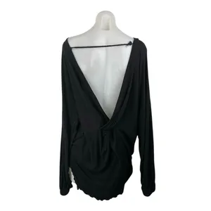 Free People Women's Black Long Sleeve Open Back Tunic Boat Neck Blouse Top Sz M thumbnail 2