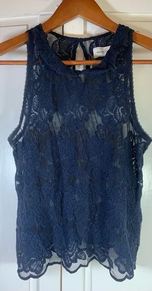 Abercrombie & Fitch‎ Whimsygoth Blue Floral Crochet Lace Sheer Tank Cottagecore thumbnail 1