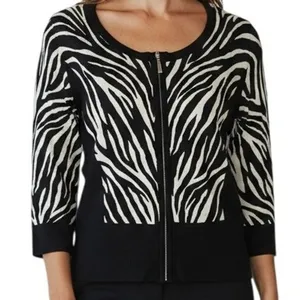 WHITE HOUSE BLACK‎ MARKET Zebra Print Zip Front Cardigan 3//4" Sleeve Sweater XS thumbnail 1