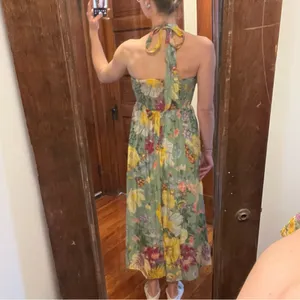 H&M Green Floral Halter Maxi Dress with Yellow & Purple Blooms thumbnail 4