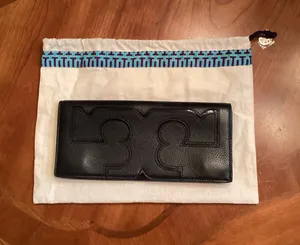 Tory Burch Black Pebbled Leather Clutch thumbnail 1