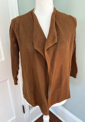 Lands' End Open-Front Knit Cardigan in Warm Brown Cotton Size‎ XS 2-4 thumbnail 1