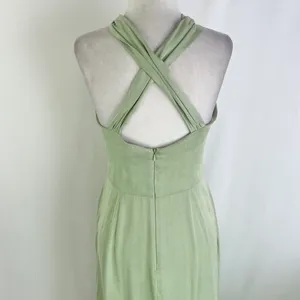 New Topshop Ring Detail Halter Neck Side Slit Maxi Dress Sage Green Size 6 thumbnail 14
