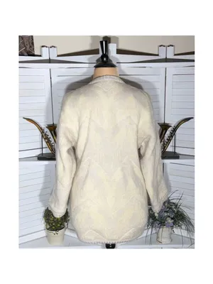 Vintage 90s mohair sweater cream toggle buttons thick warm made in Germany sz XL thumbnail 2