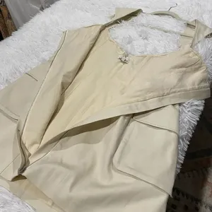 L’academie Ashleigh Stretch Cotton Cargo Mini Dress in Khaki Beige XL thumbnail 9