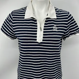 Jones New York striped short sleeve polo navy and white thumbnail 1