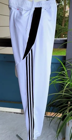 adidas men's athletic White Track Pants with Black Stripe Detail Sz thumbnail 1