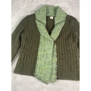Guinevere Anthropologie Women's S Green Cable Knit Wool Blend Cardigan Sweater thumbnail 3