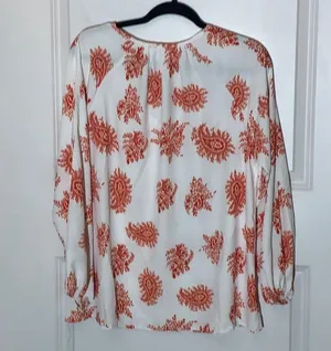 Paisley Print Long Balloon Sleeve Blouse Large Orange thumbnail 2