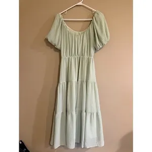 ASTR‎ The Label Sage Green Puff Sleeve Tiered Midi Dress Small AC12384 thumbnail 4