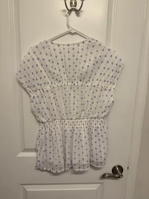 Old Navy White Peplum Tunic with Blue Print thumbnail 2