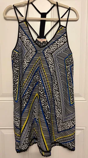 Altar'd State Black White Blue Yellow Printed Strappy Mini Dress thumbnail 1