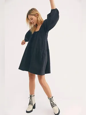 FREE PEOPLE Lou Jean Babydoll Dress in Black Grey Denim Oversized Boho Sz. S thumbnail 13