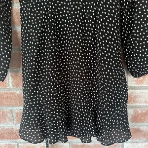 Abercrombie Fitch Faux Wrap Mini Flounce Dress Women’s XS Black White Polka Dot thumbnail 11