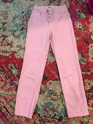 Zara Pink High Rise Straight Jeans thumbnail 4