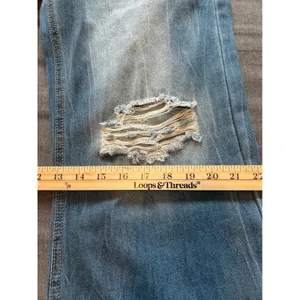 Melarey Blue Distressed Wide Leg Jeans Light Wash Frayed Hem Size L thumbnail 6