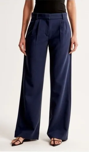Abercrombie & Fitch Womens Sz 27/4 High Rise Pleated Wide Leg Trousers Navy Blue thumbnail 1