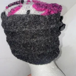 La Fenice Florence Italy Wool Blend Cloche Hat Grey Fuchsia Flower Made in Italy thumbnail 9