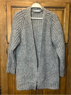 ZARA Gray Chunky Knit Cardigan sweater small thumbnail 2