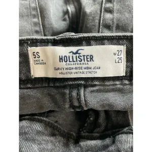 Hollister Curvy High Rise Women's Black Washed Cropped Mom Denim Jeans Size 5S thumbnail 5