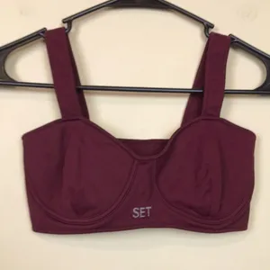 Set Active Women's Athletic Seamless Burgundy Bustier Ribbed Sports Bra thumbnail 1
