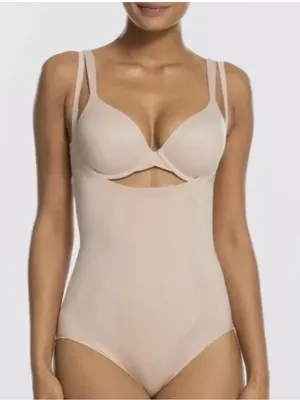 Spanx 10129P Open Bust Brief Bodysuit 2X Beige Oat Nude Shapewear Slimming thumbnail 1