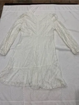 Women's White Lace Long Sleeve Wrap Dress thumbnail 3