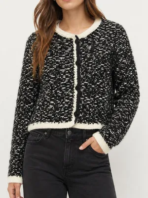 Napa Girls Black White Marled Knit Cardigan Cream Trim Button Front Sweater S thumbnail 1