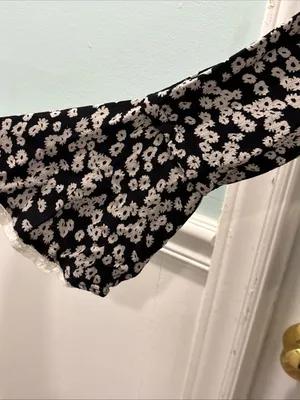 Free People Like You Best Boho Mini Dress Size Medium Black/White Floral Ruffle thumbnail 6