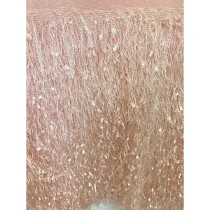 Blush Pink Contrast Mesh Tie Neck Shaggy Fringe Blouse thumbnail 9