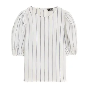 J.CREW Puff Sleeve Top Sheer Gauze Nautical Stripe Small NWT Coastal Prep Vacay thumbnail 2