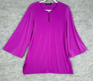 Lauren Ralph Lauren Size-M Tunic Top Magenta Bell Sleeve Keyhole Purple thumbnail 1