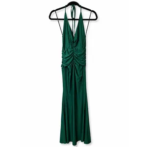 NEW Lulus Zaniya Emerald Green Ruched Halter Open Back Mermaid Maxi Dress XS thumbnail 6