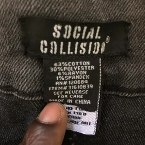 Social collision Gothic Grunge Black Grey Denim micro mini skirt sukapan bratz preppy dark academia white stars studded ribbon tie Measurement in pics thumbnail 2