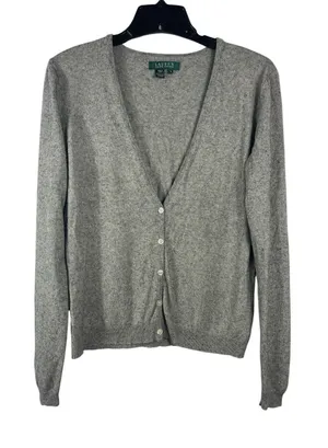 Lauren Ralph Lauren Gray Silk Cashmere Cardigan Sweater XL thumbnail 1