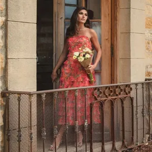 Mac Duggal 8137 Multicolor Strapless Floral Micro Ruffle Dress thumbnail 5